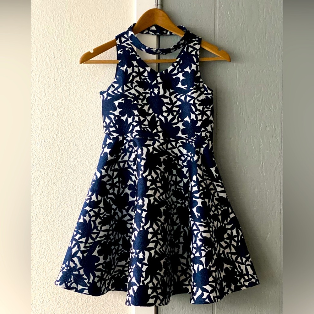 Girls formal navy and silver dress